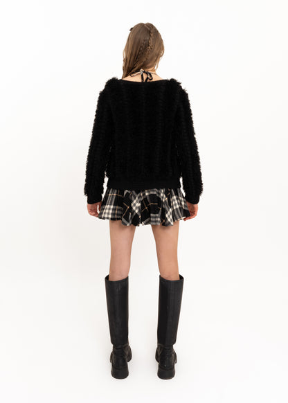 Fuzzy zip front knit cardigan