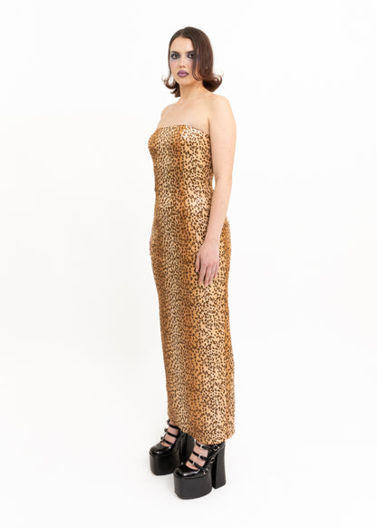 Leopard print boned strapless dress
