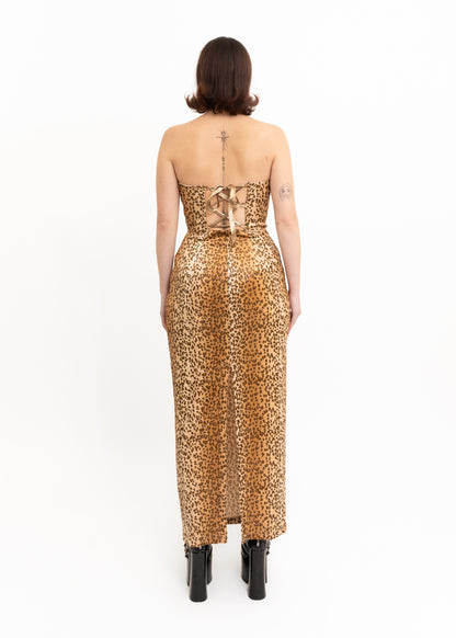 Leopard print boned strapless dress