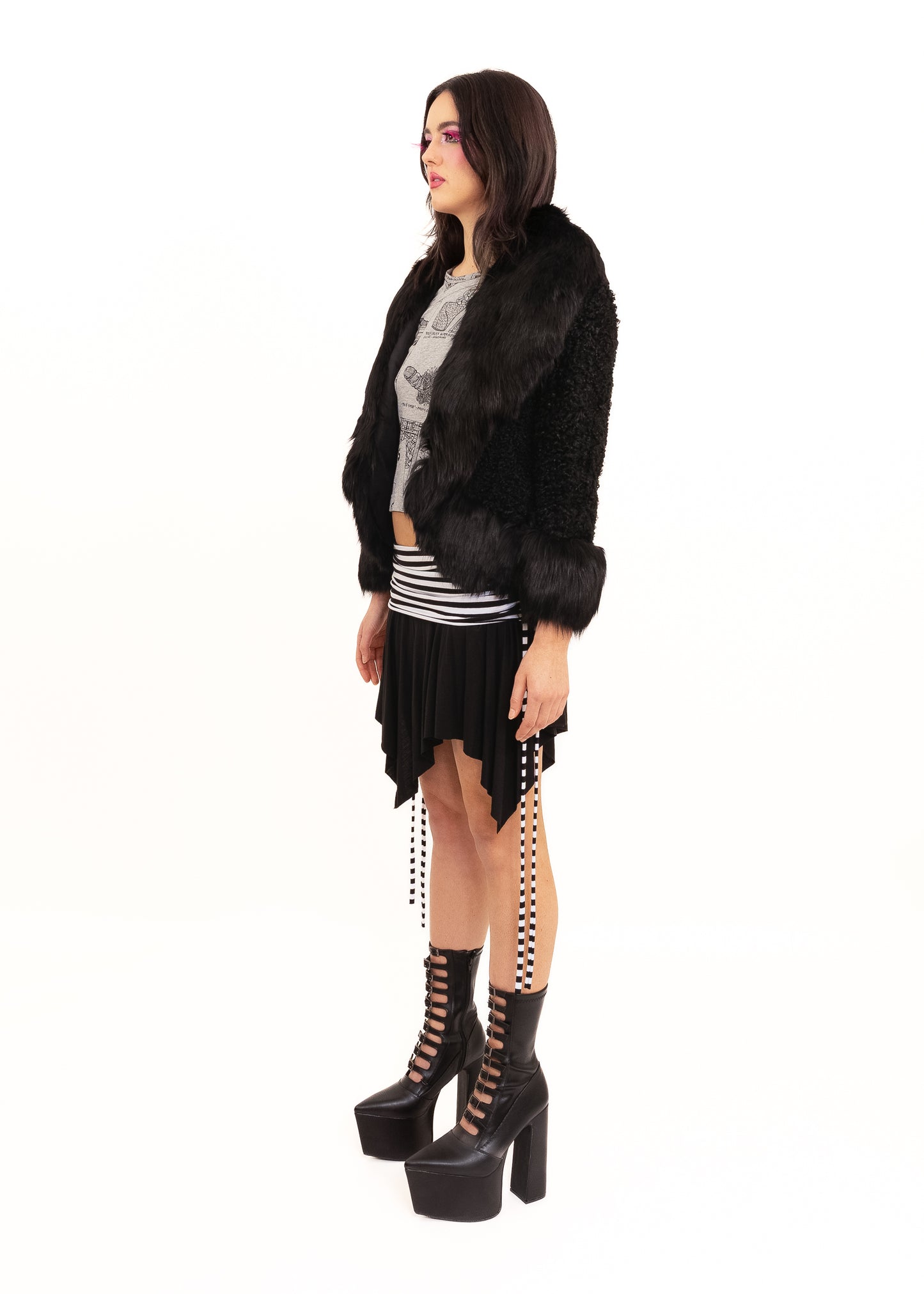 Curly lambswool jacket with fur trims