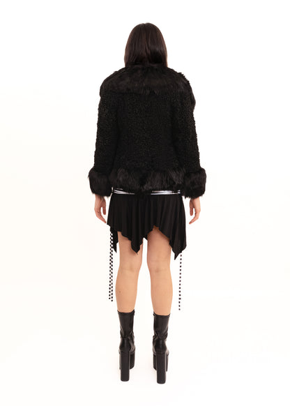Curly lambswool jacket with fur trims