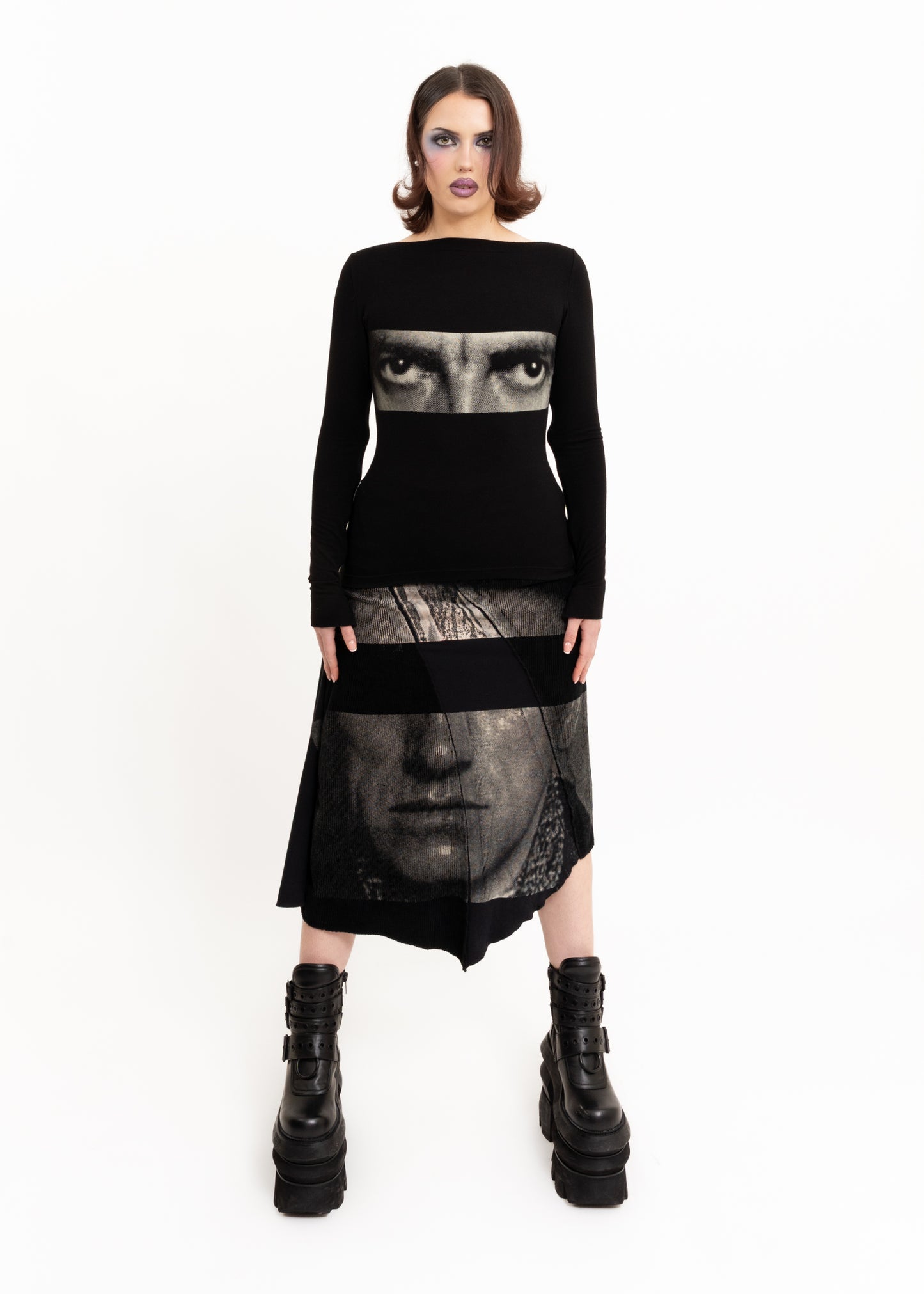 Graphic printed two piece top and skirt set