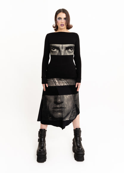 Graphic printed two piece top and skirt set