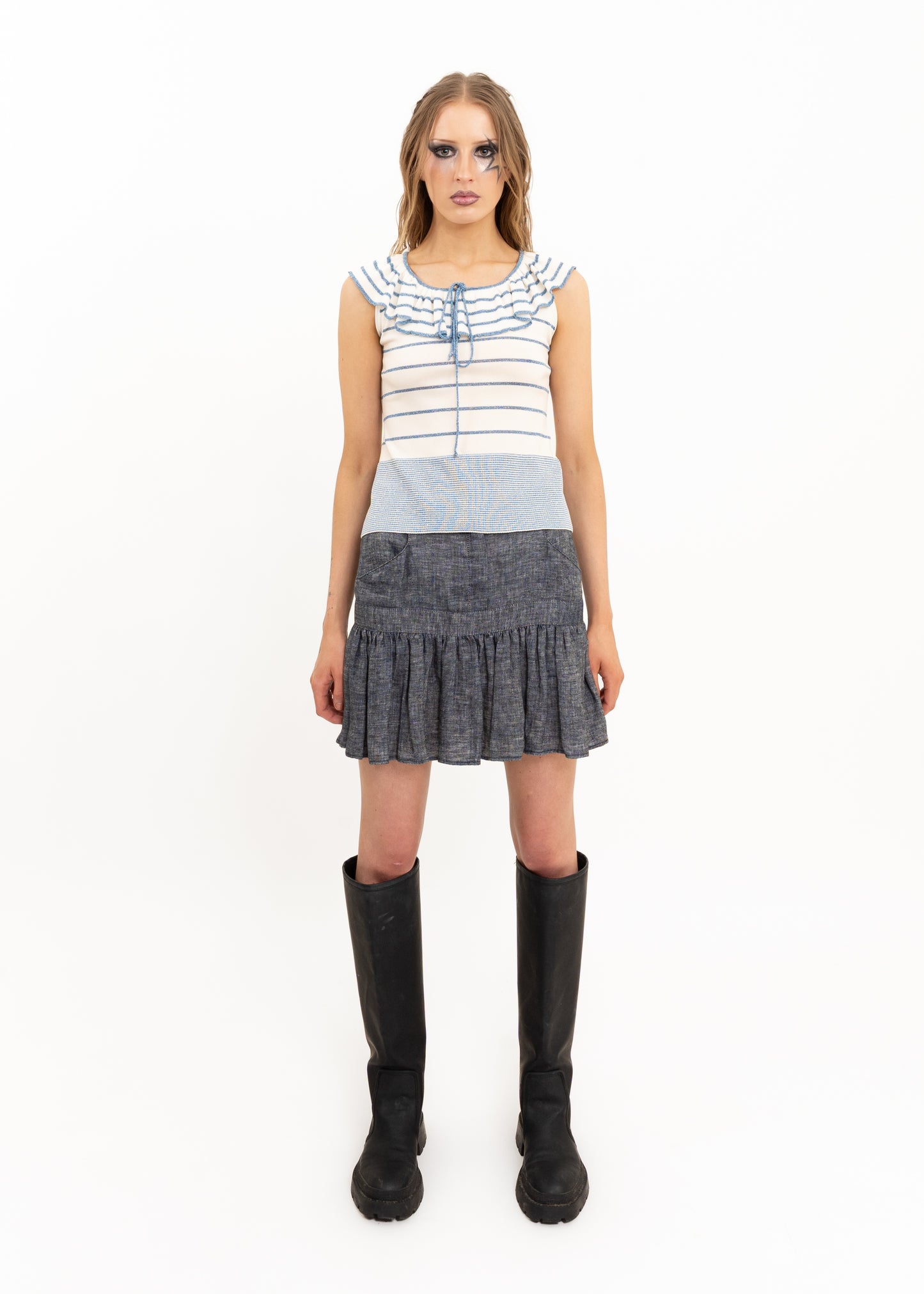 Linen drop waist mini skirt