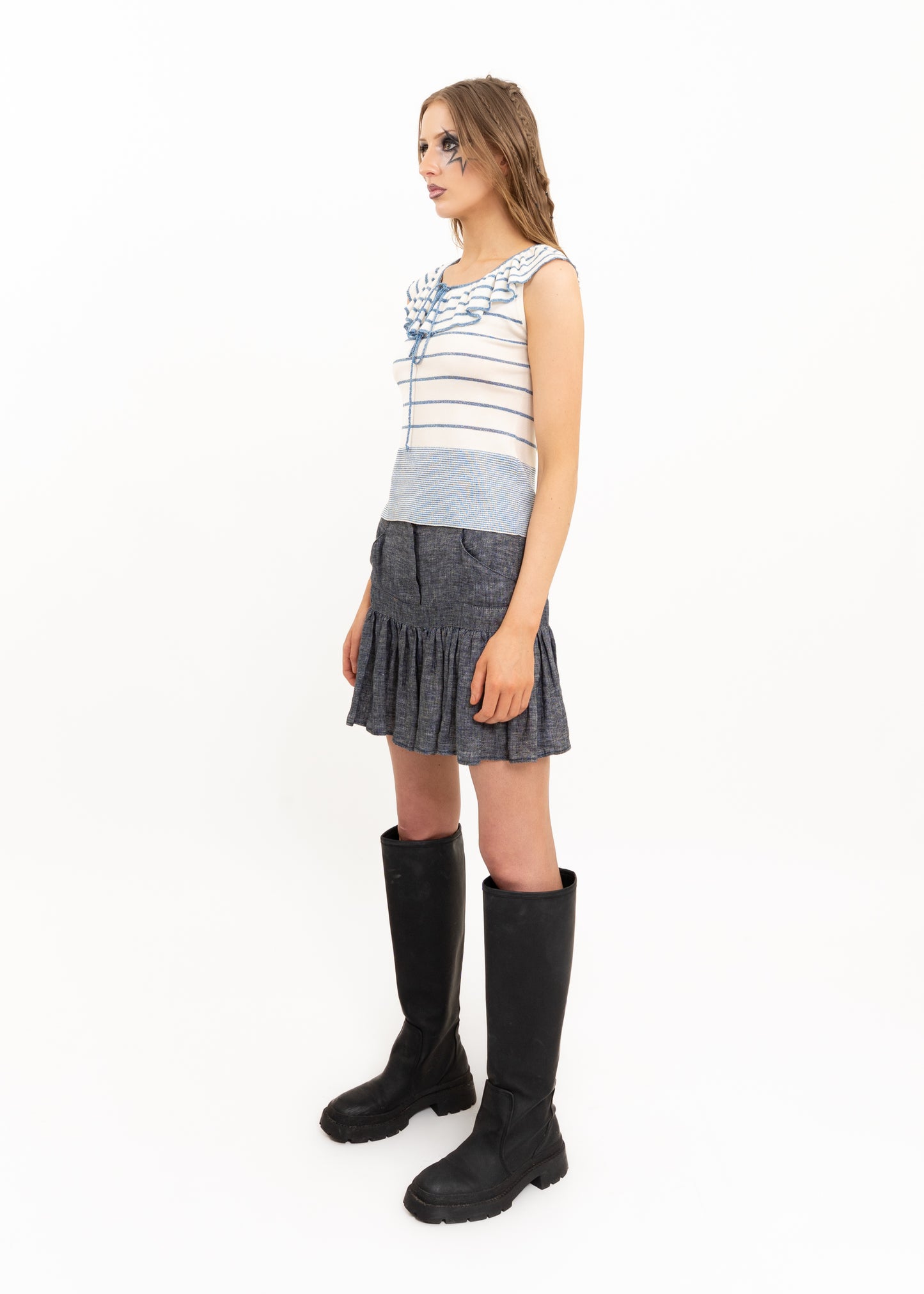 Linen drop waist mini skirt