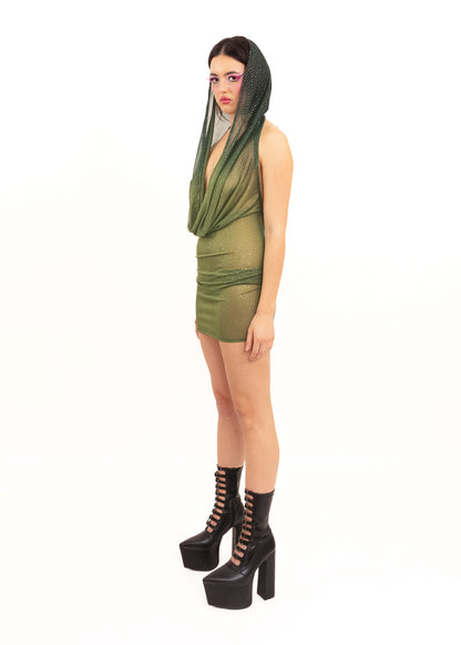 Portals Dress- green glitter mesh