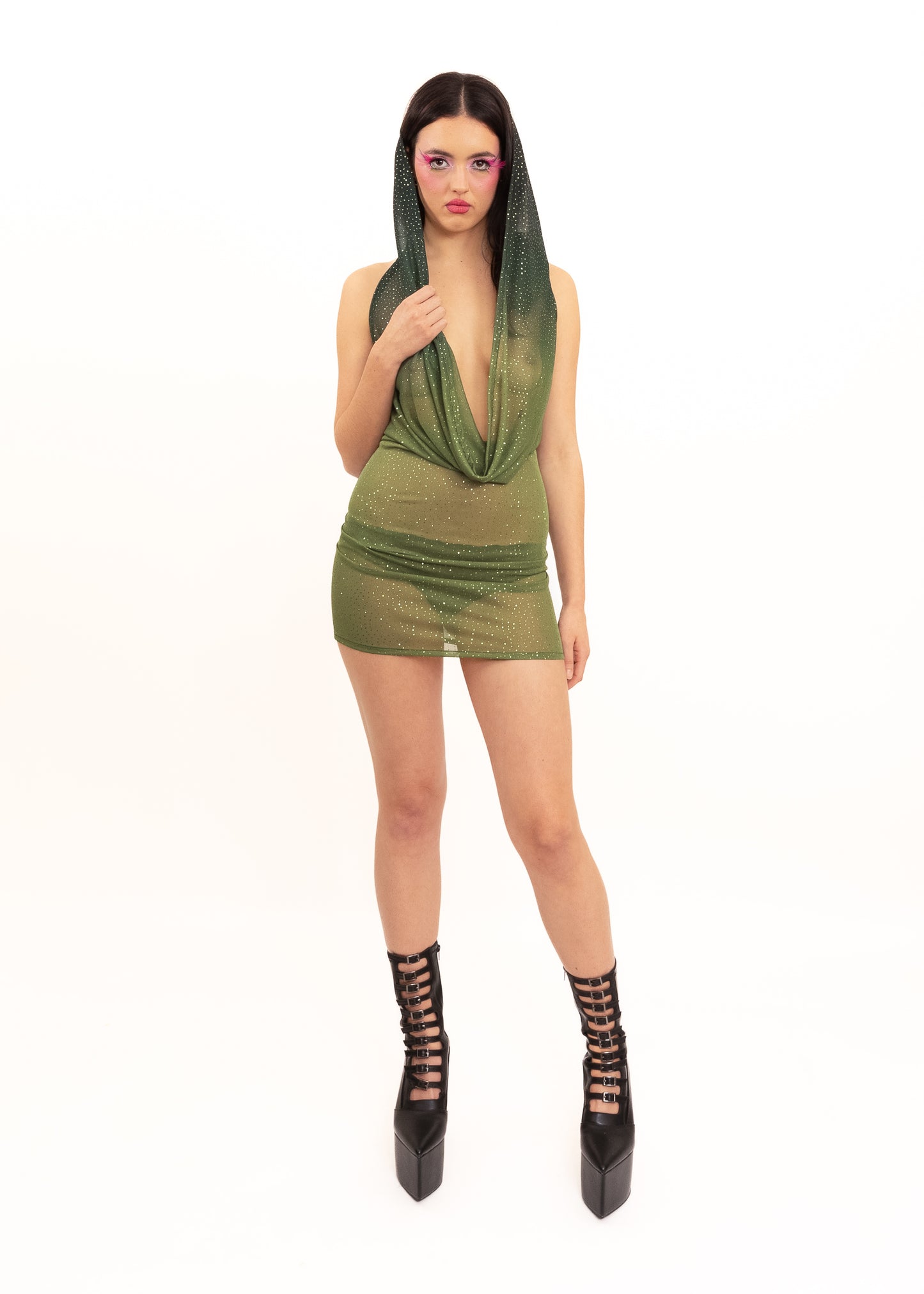 Portals Dress- green glitter mesh