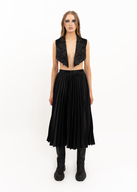 AD2020 Knife pleated satin midi skirt