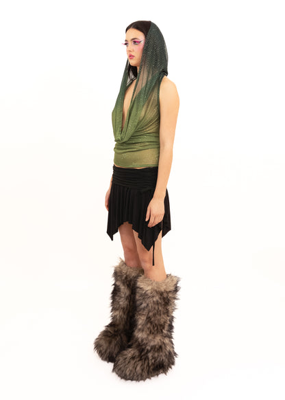 Merino Skirt- black/ green pinstripe