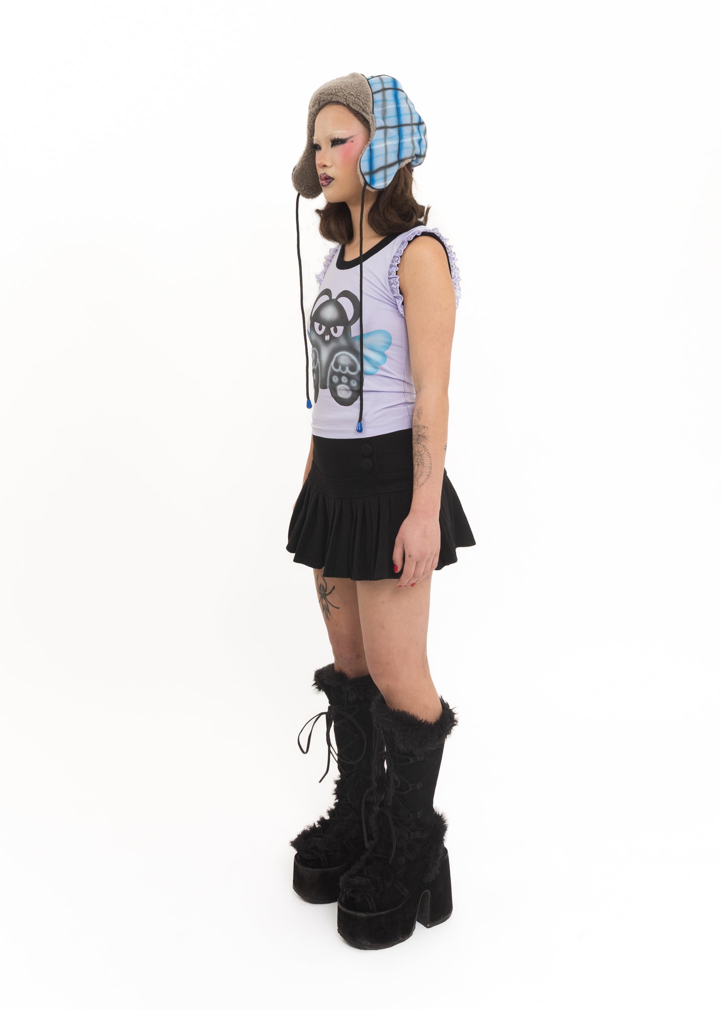 Airbrushed tartan winter hat- blue