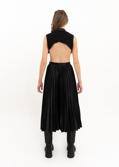 AD2020 Knife pleated satin midi skirt