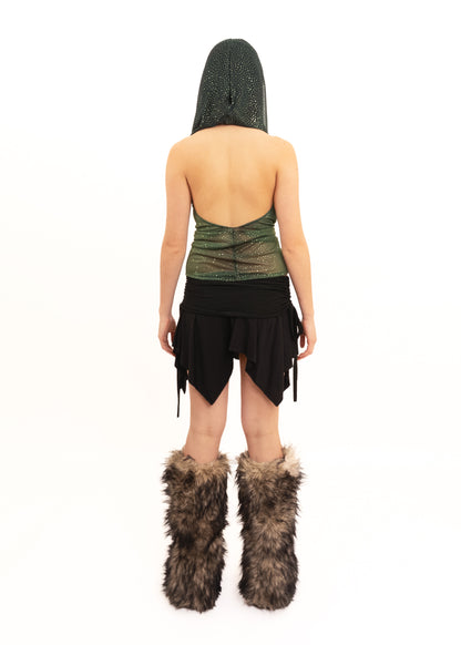 Merino Skirt- black/ green pinstripe