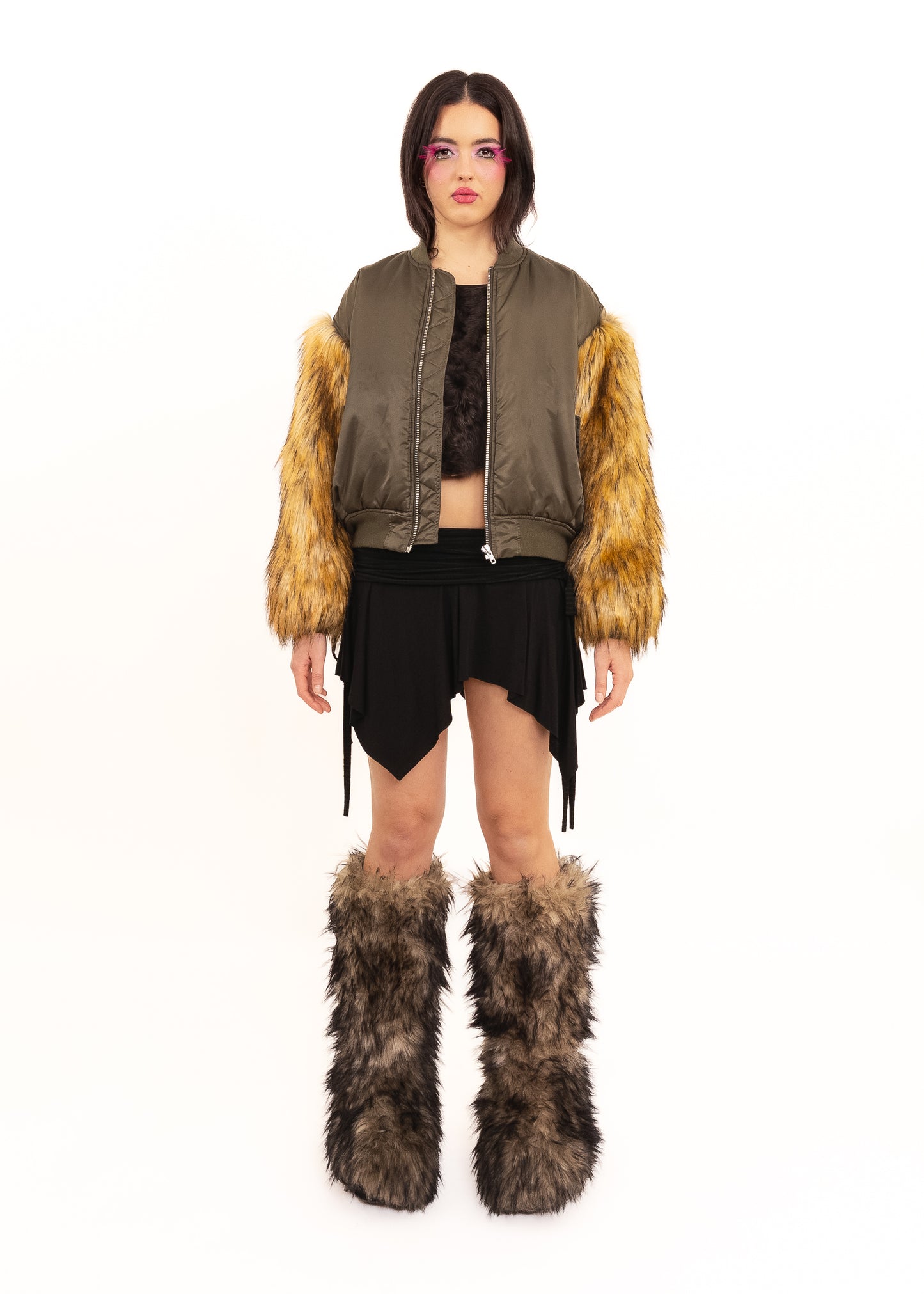 Bomber jacket with faux fur sleeves