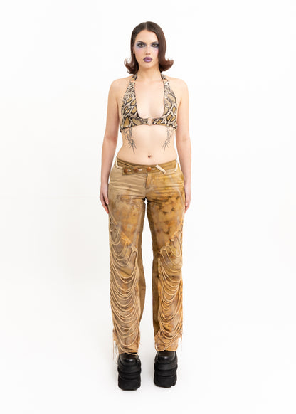 Leather Halter Bikini Top- snake