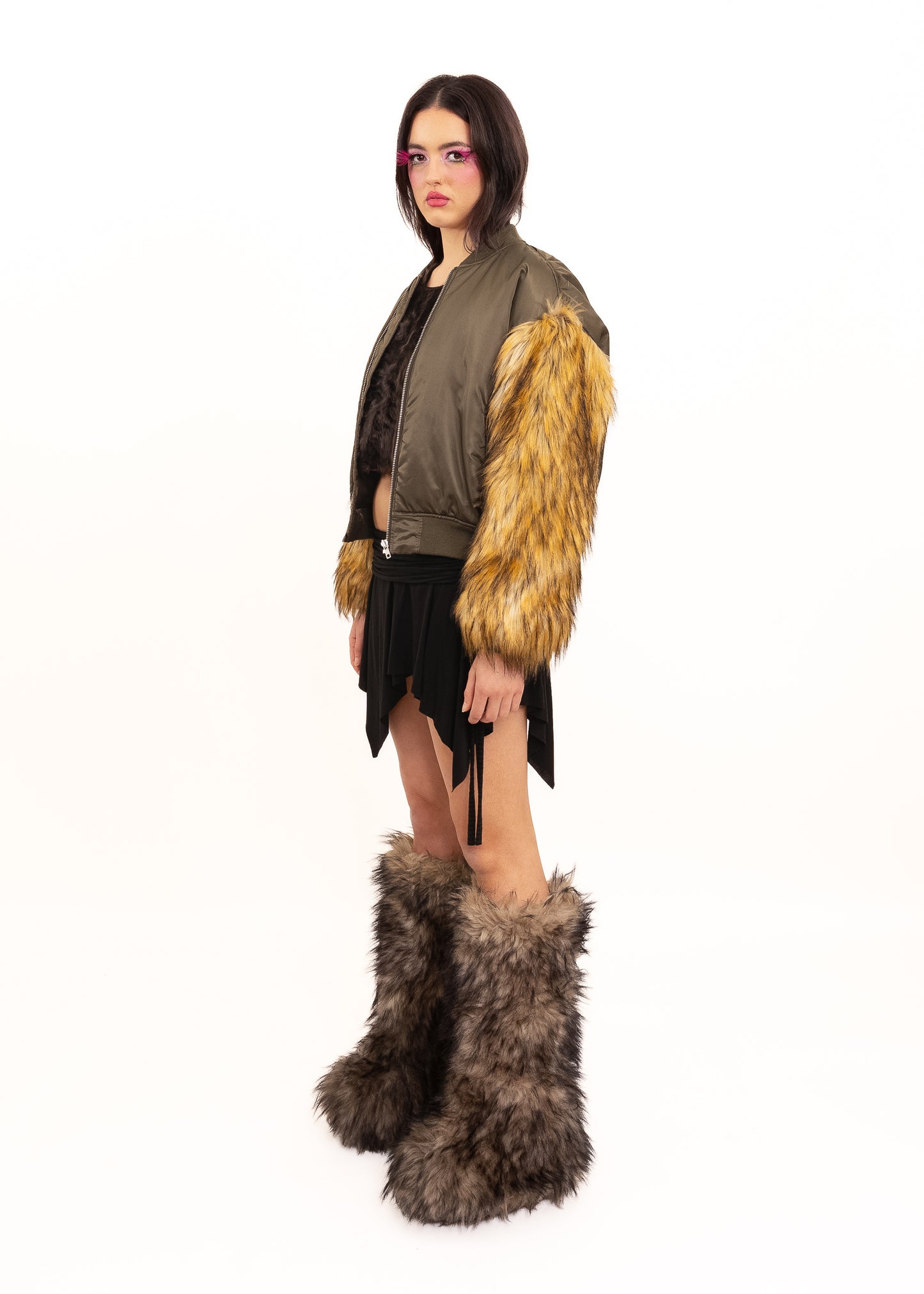 Bomber jacket with faux fur sleeves