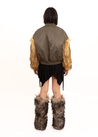 Bomber jacket with faux fur sleeves