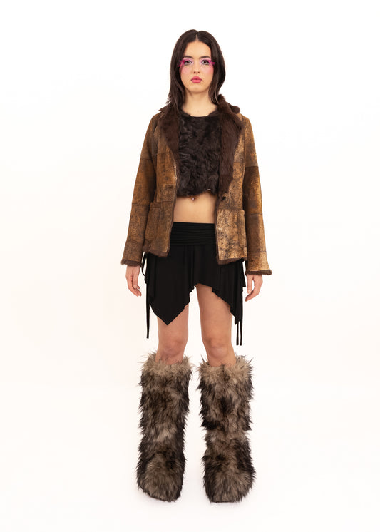 Variegated suede jacket with fur trims