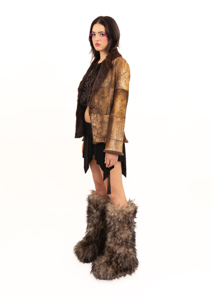 Variegated suede jacket with fur trims