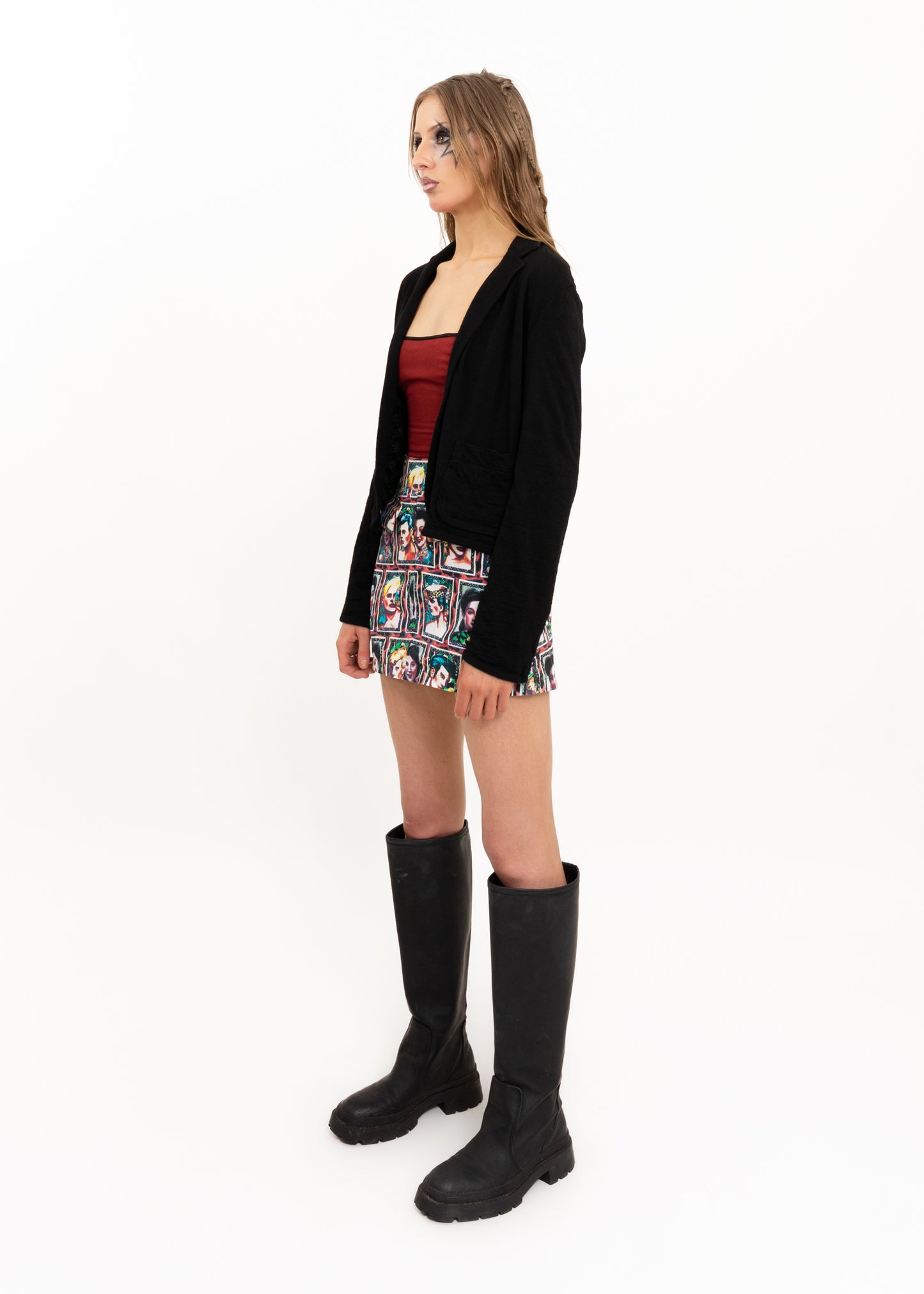 Wool knit jacket with tartan lining