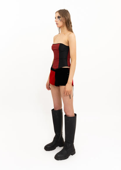 Reversible satin/ velvet panelled corset