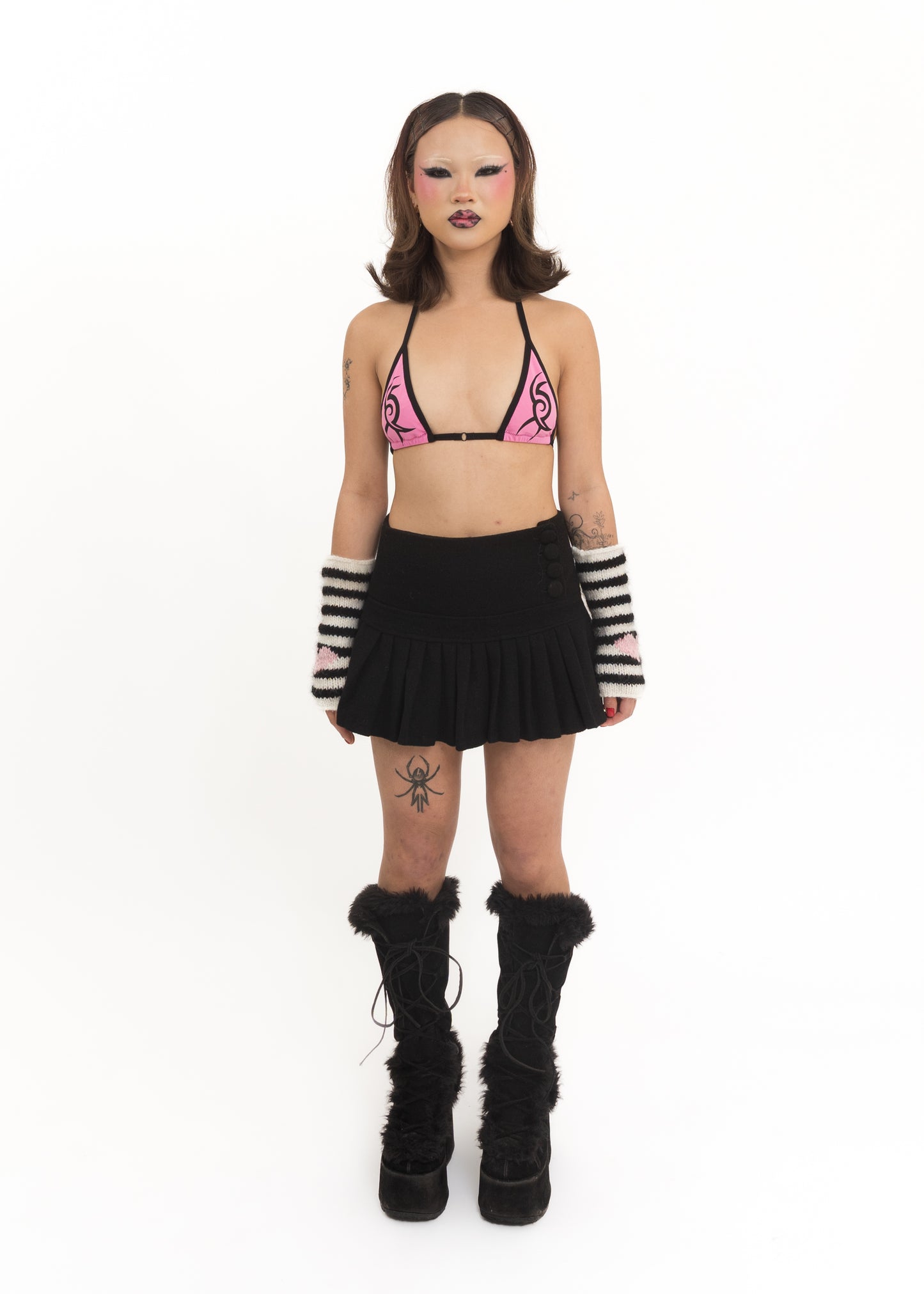Tattoo print triangle bikini top- baby pink