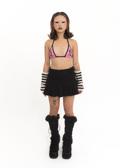 Tattoo print triangle bikini top- baby pink