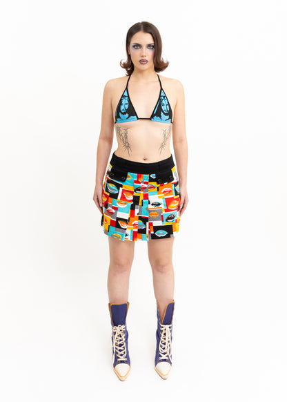 Pop art print pleated mini skirt