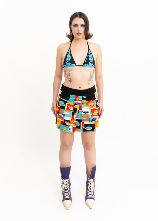 Pop art print pleated mini skirt