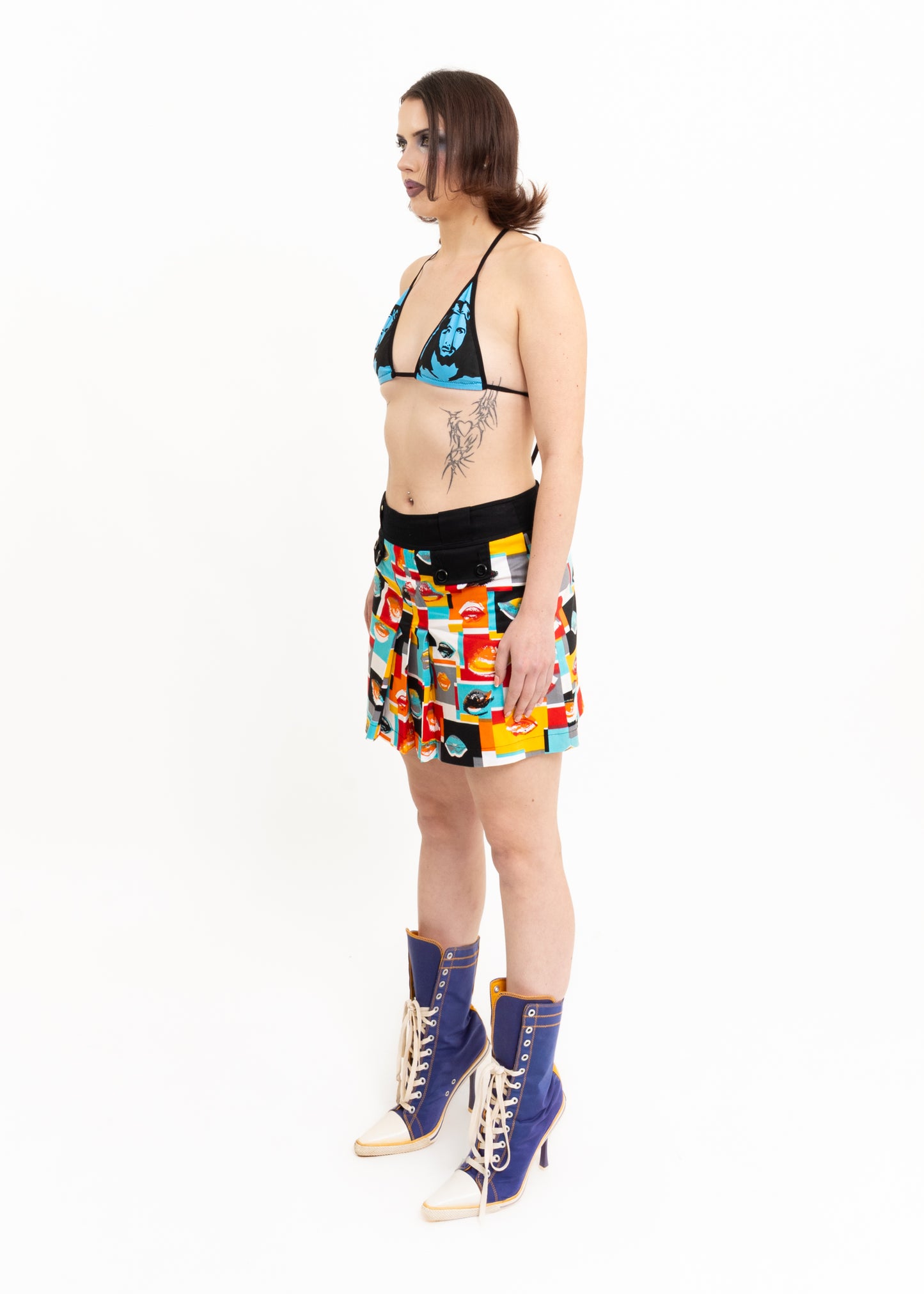 Pop art print pleated mini skirt