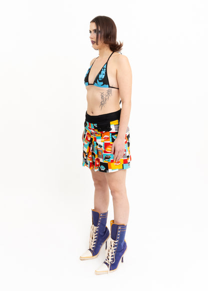 Pop art print pleated mini skirt