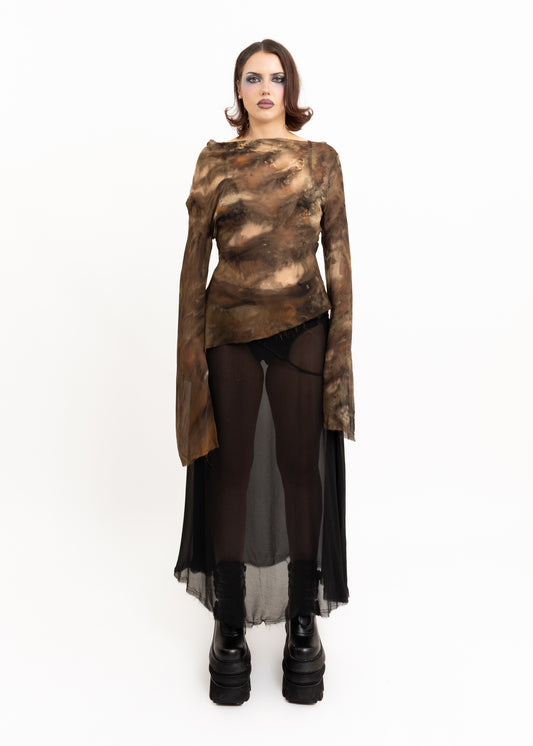Silk asymmetric drape top- dark brown