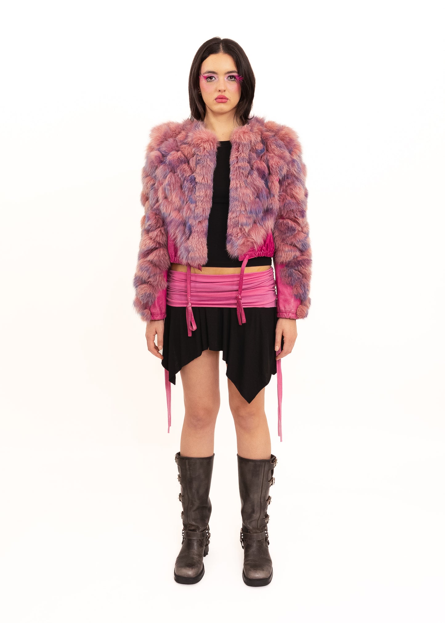 Panelled fur/ leather jacket