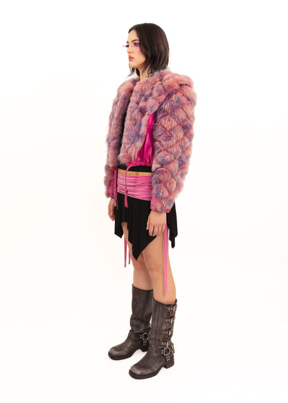 Panelled fur/ leather jacket