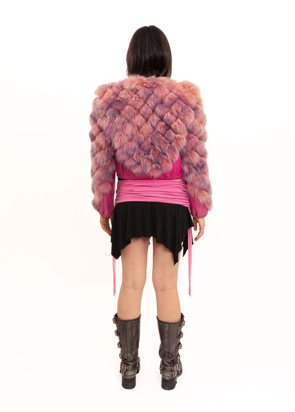 Panelled fur/ leather jacket