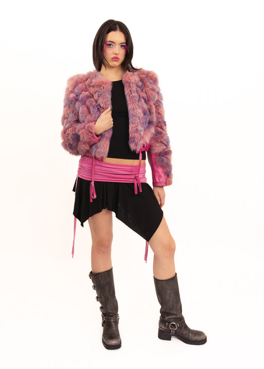 Panelled fur/ leather jacket