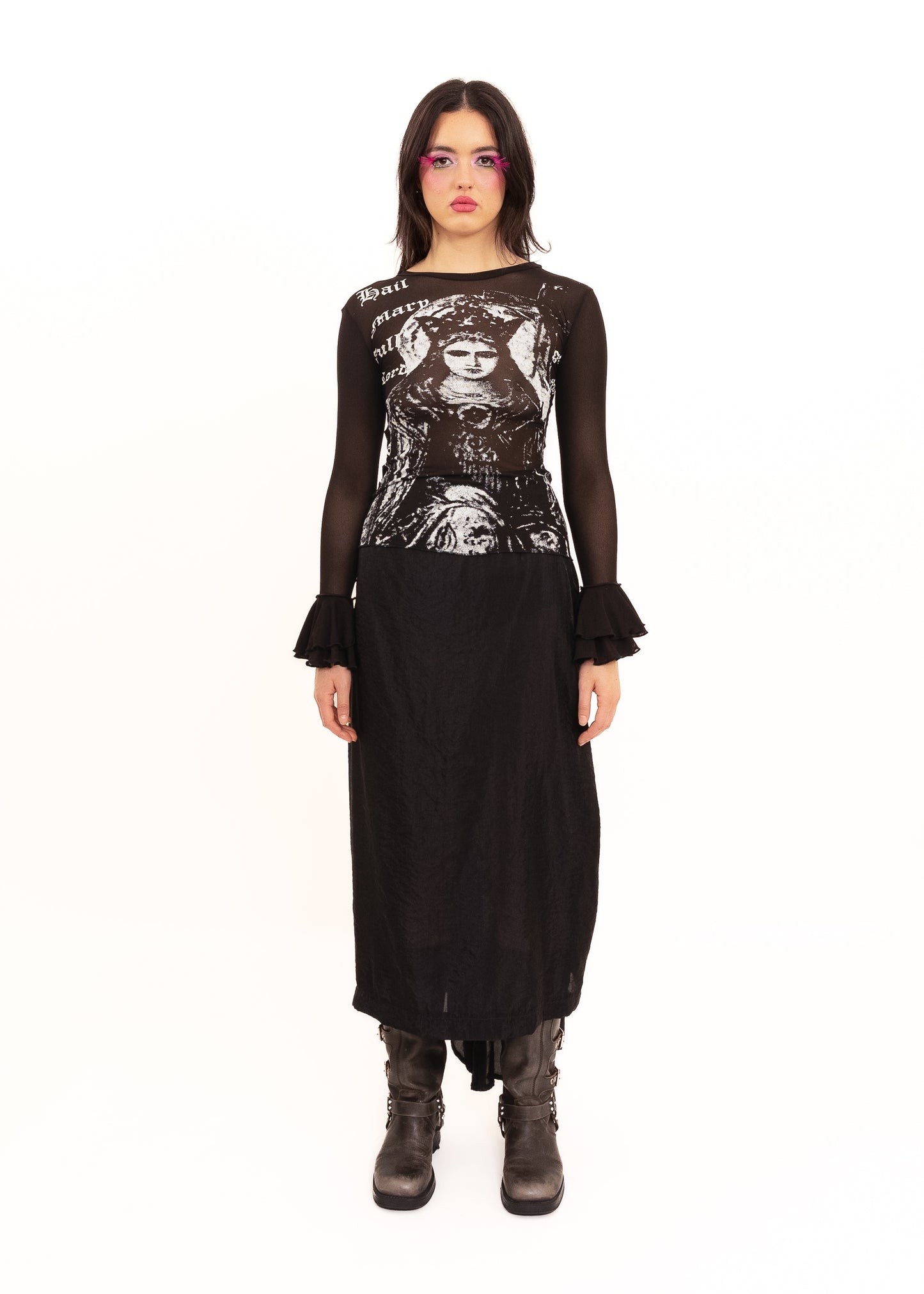 Maxi skirt with ruffle train