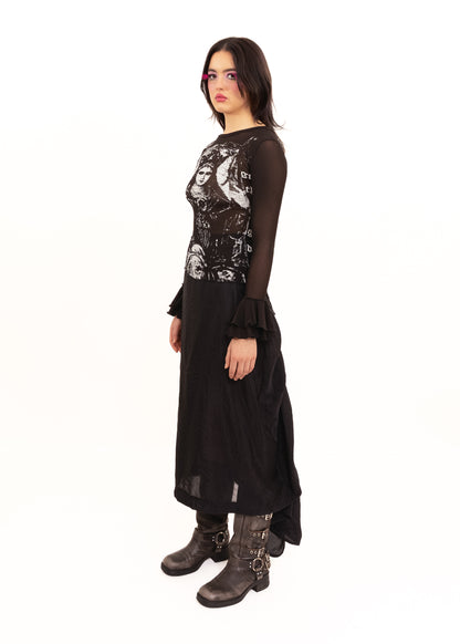 Maxi skirt with ruffle train