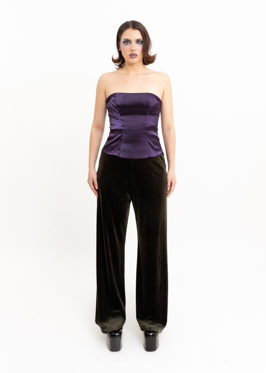 Satin boned corset- deep purple