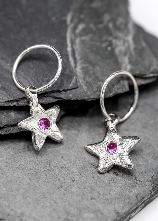 Star sleeper earrings- hot pink