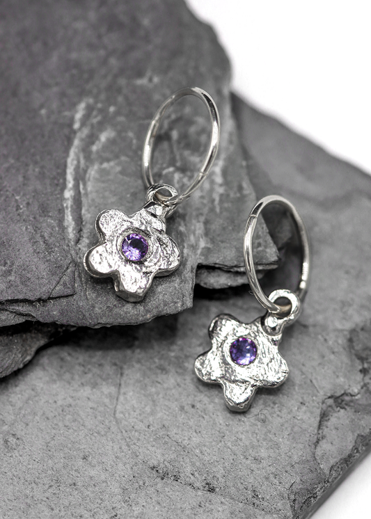 Flower sleeper earrings- lavender