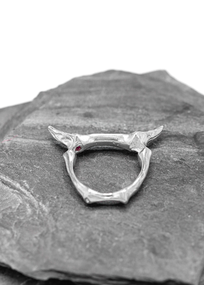 Horned ruby ring