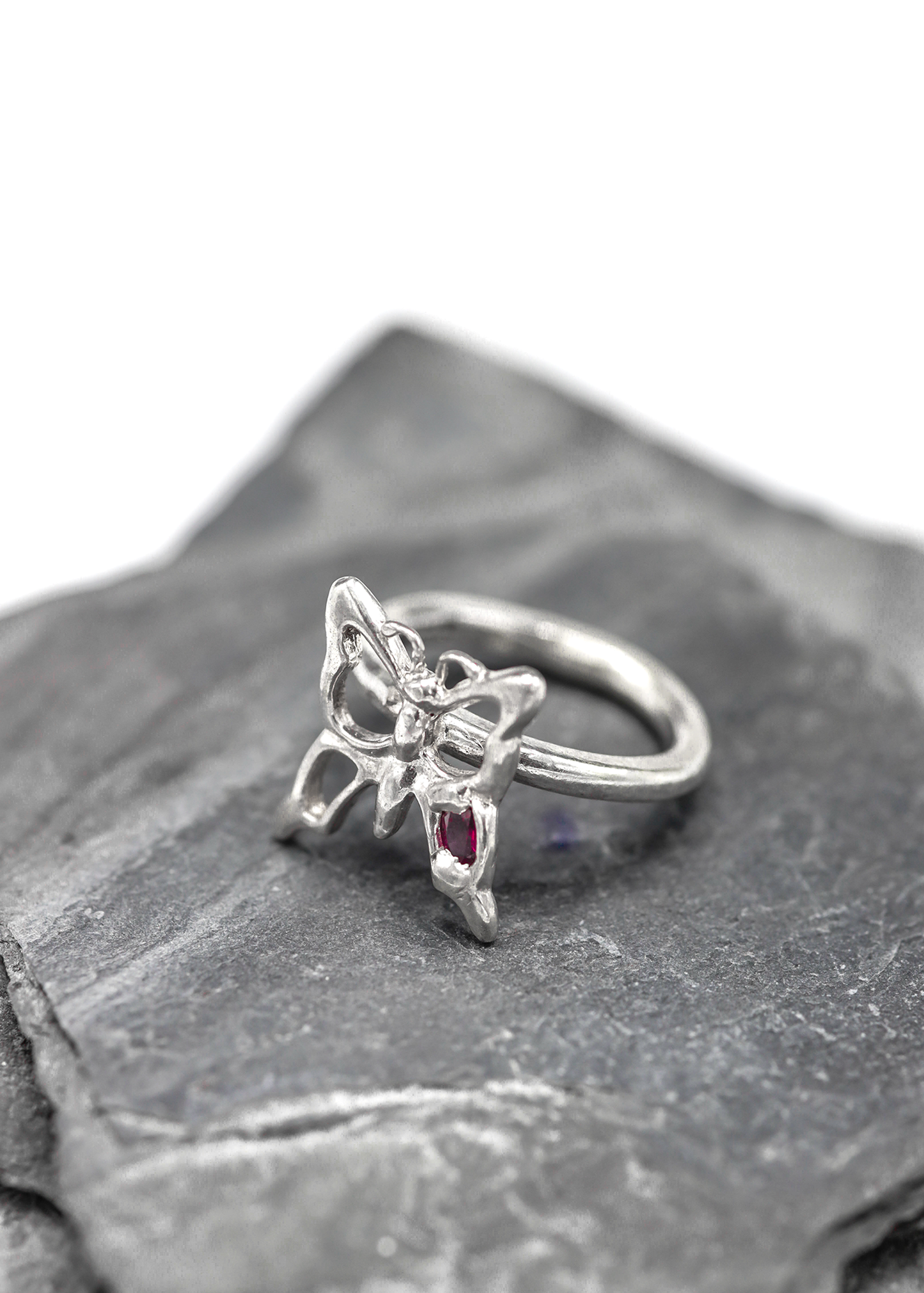 Butterfly ring- red lab grown ruby