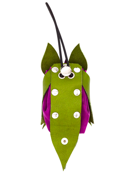Leather Bat Pouch- magenta and green