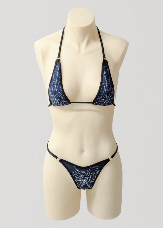 Micro Triangle Bikini Set- Black/ White Spiderweb