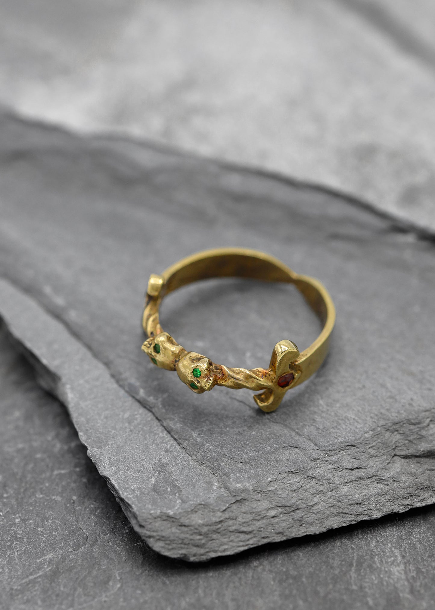 Double skull dagger ring- 14k gold plate