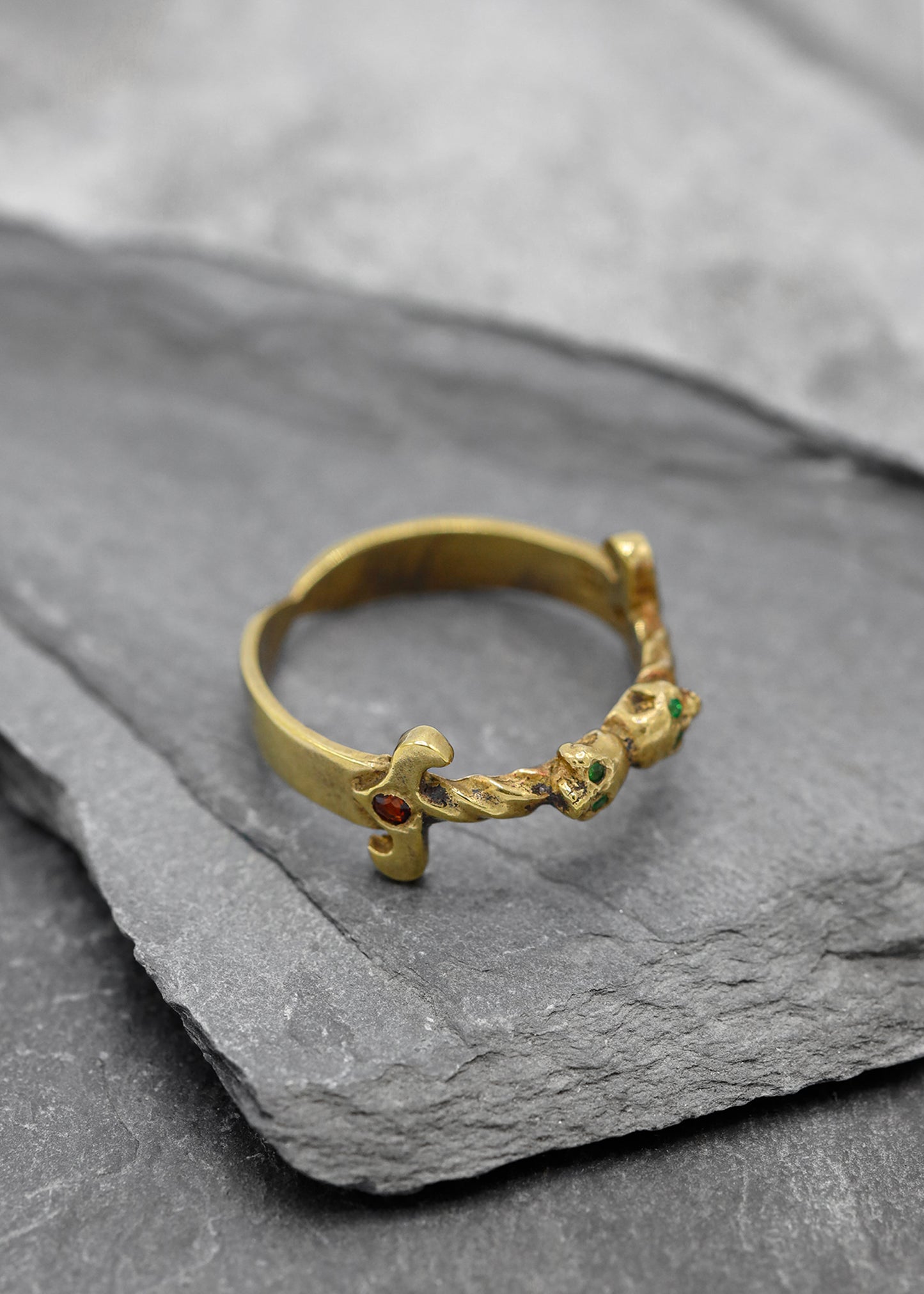 Double skull dagger ring- 14k gold plate