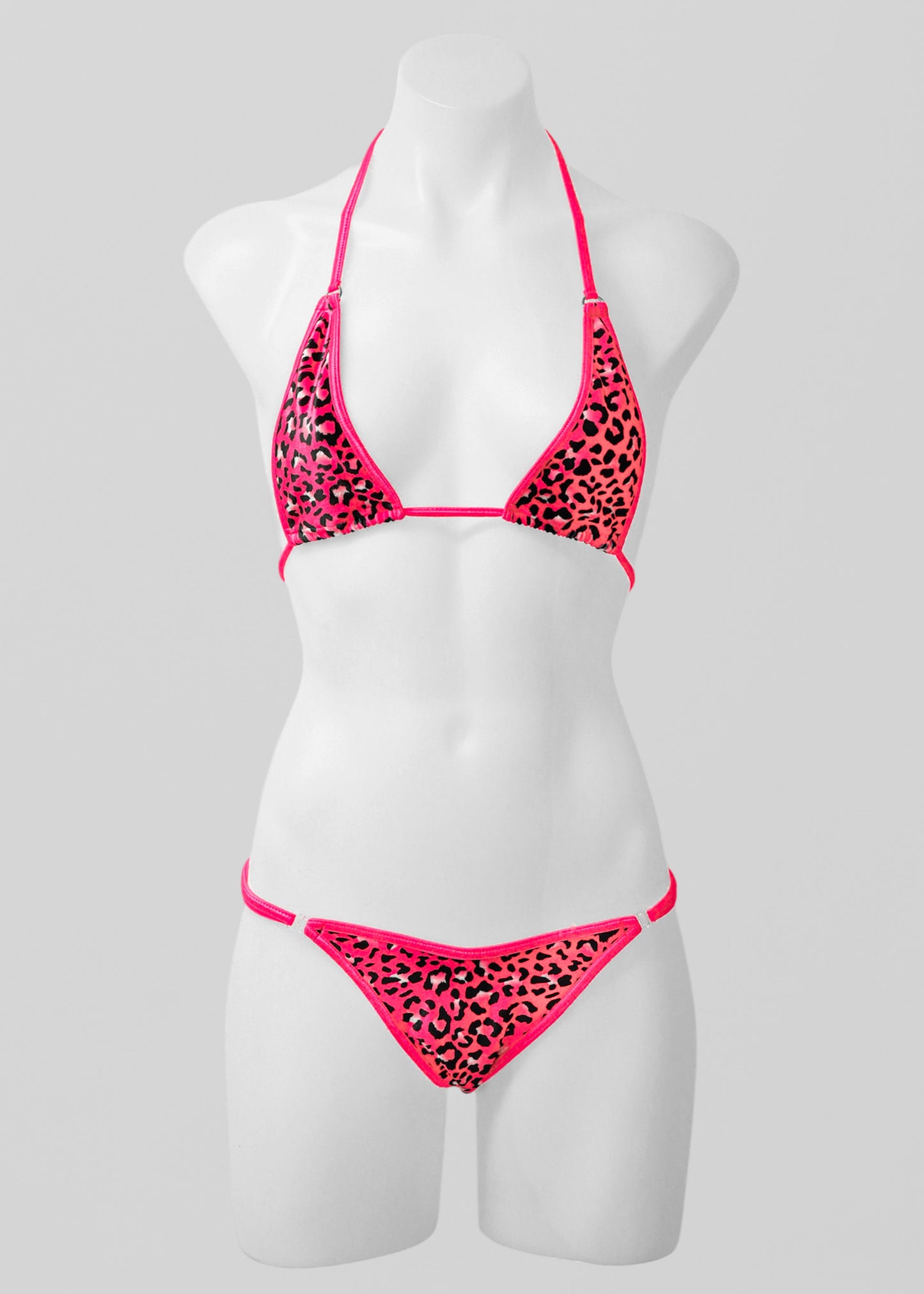 Micro Triangle Bikini Set- Hot Pink Leopard Print Velvet
