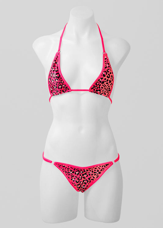 Micro Triangle Bikini Set- Hot Pink Leopard Print Velvet