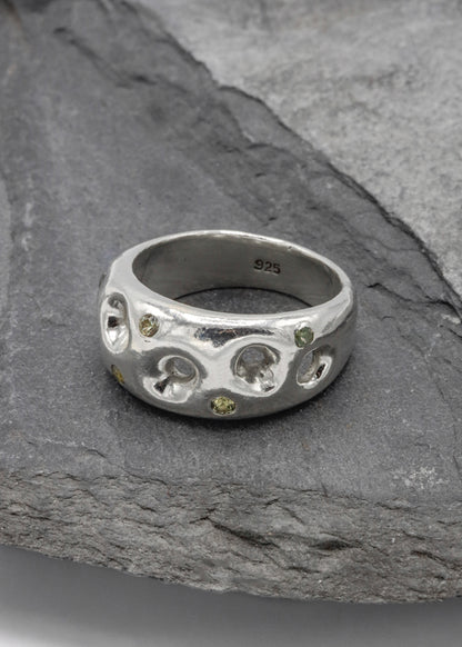 Mortar Ring- Green Sapphires