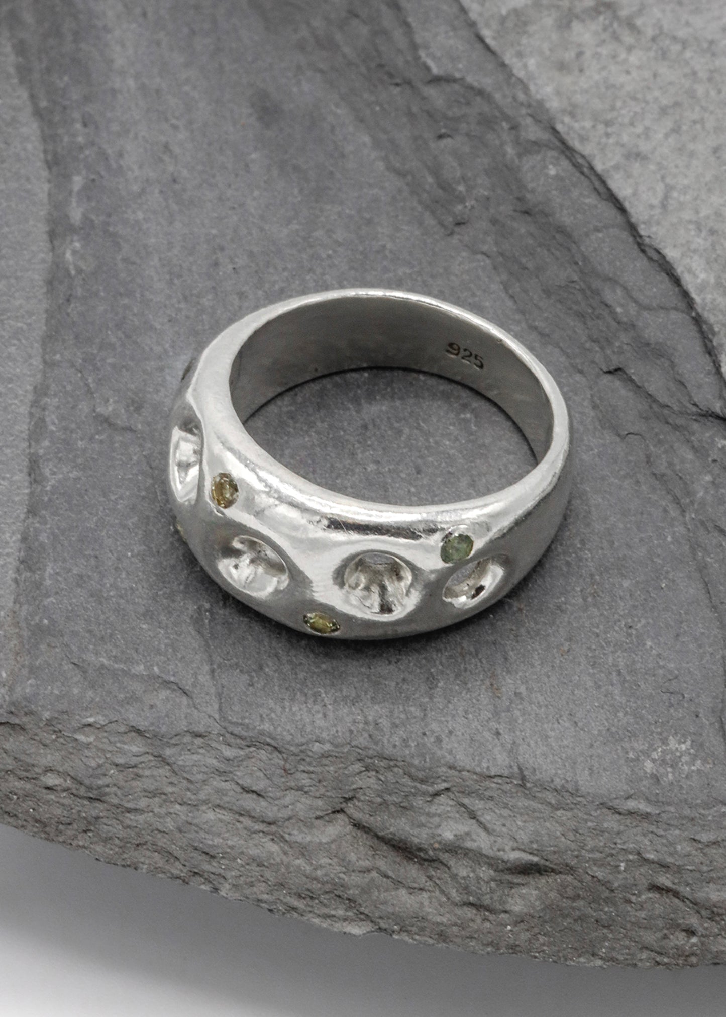 Mortar Ring- Green Sapphires